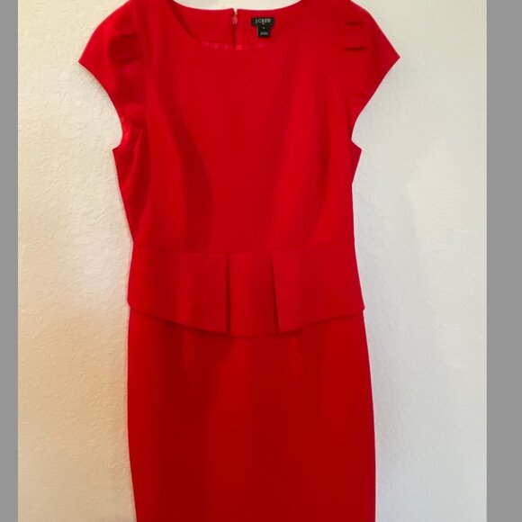 NWOT J.Crew Red Wool Peplum Dress - Picture 2 of 11